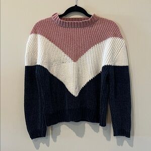 Snails & Cinnamon Chevron Colorblock Crewneck Sweater - Pink, White & Navy